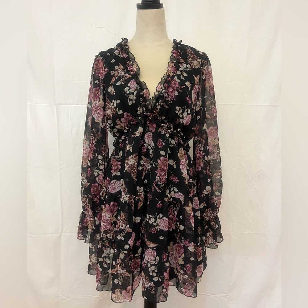 Floral Black and Pink Women's Dress